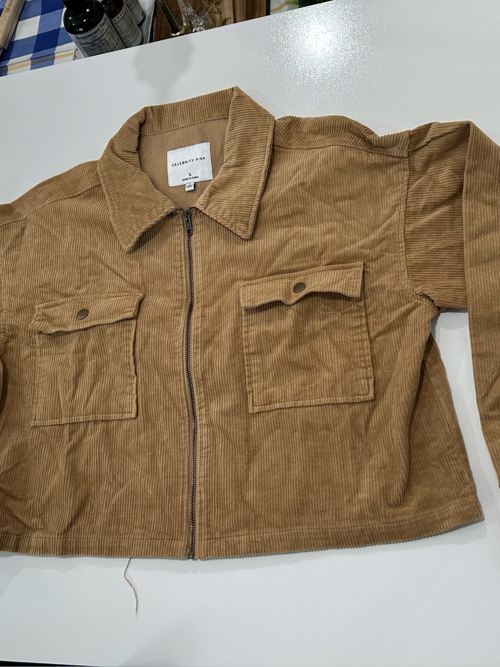 Celebrity Pink Men's Corduroy Zip Jacket in Tan